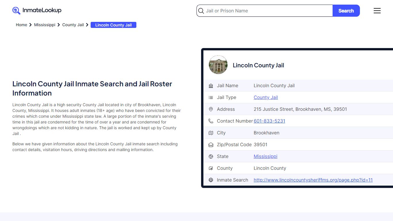 Lincoln County Jail (MS) Inmate Search Mississippi - Inmate Lookup
